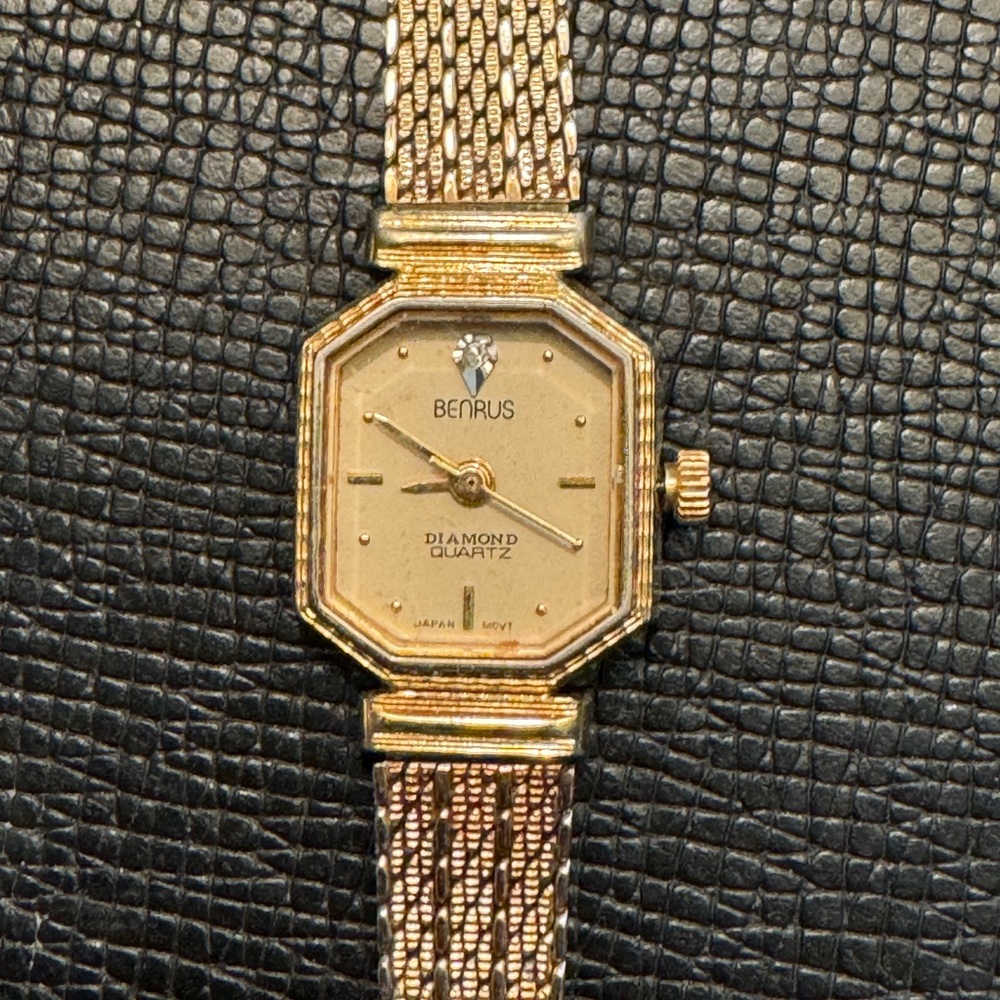 Benrus vintage stainless steel watch, diamond quartz